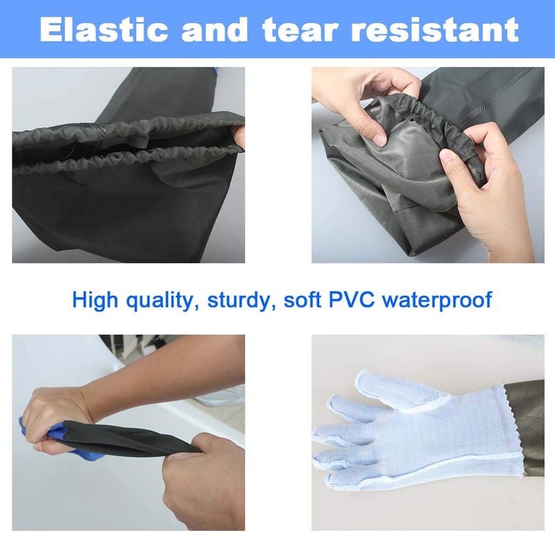 Haiou PVC Chemical Resistant, Long Rubber, Heavy Duty Waterproof Gloves for Chemical and Acid Work, 25 inches, Large-(Blue) - Image 2